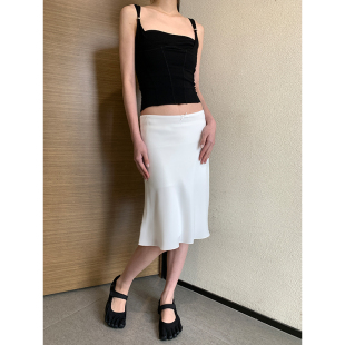 VWHUshowroom法式优雅的高智女性低腰复古千禧白色辣妹中长半身裙