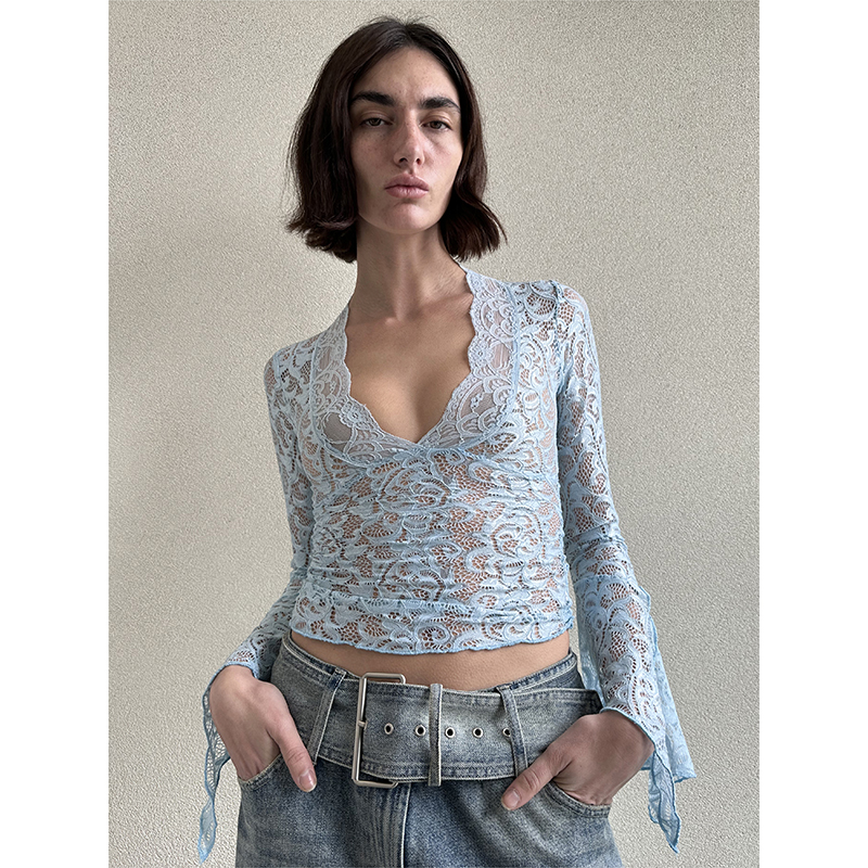 复古千禧辣妹蕾丝镂空上衣
