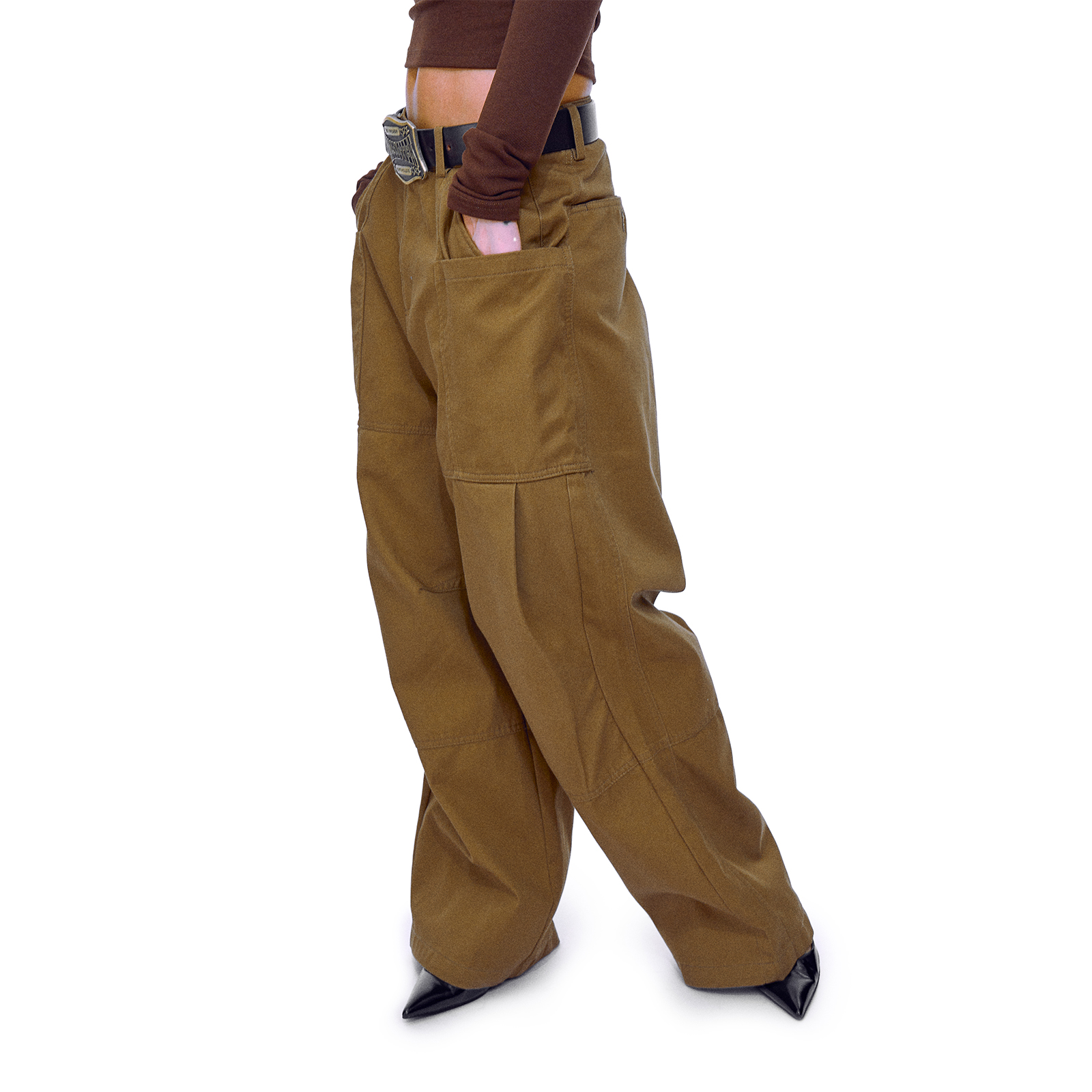 APHI女孩美式复古低腰工装阔腿裤