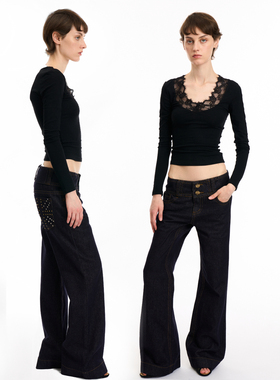 NOINFO‘Dumb Blonde’千禧复古低腰辣妹铆钉喇叭牛仔裤秋冬新款