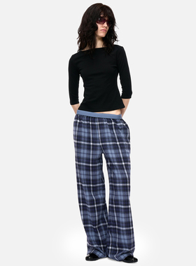 no info 船领一字肩美式复古七分袖打底衫T恤上衣黑色新款女