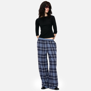 no info 船领一字肩美式复古七分袖打底衫T恤上衣黑色新款女