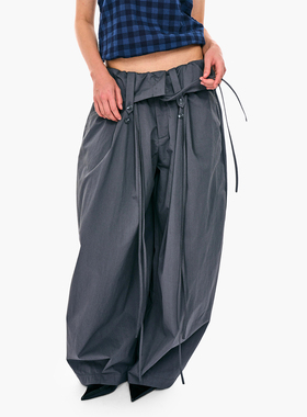 no info 活人感高阶满分穿搭空气廓形翻折阔腿裤休息长裤气球裤女