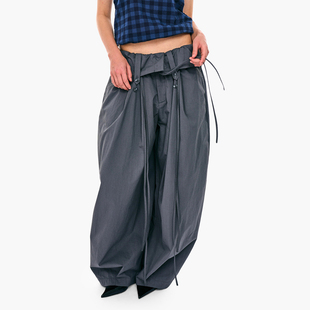 no info 活人感高阶满分穿搭空气廓形翻折阔腿裤休息长裤气球裤女