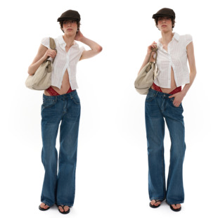 早秋 复古辣妹巨显身材长腿低腰喇叭牛仔裤 NOINFO90vintage风 美式