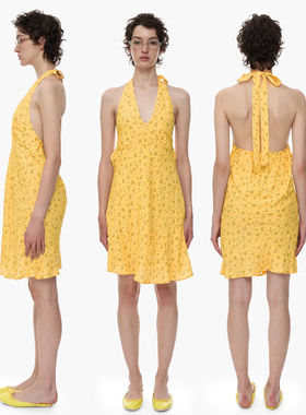 no INFO'Hot Nerd'高知性感25年夏季新款挂脖黄色露背印花连衣裙