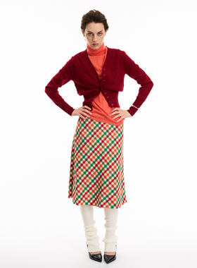 NOINFO'一轮玫瑰’v领复古短款纽扣开衩羊毛针织开衫外搭秋冬新款