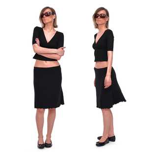 no info 2026年夏季新款纯欲小众收腰褶襟V领显瘦7分袖T恤上衣女