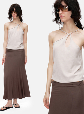 no info‘白开水穿搭’艺术氛围感镂空挂脖吊带针织上衣 新款女