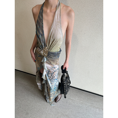 度假千禧辣妹V领名流沙滩连衣裙