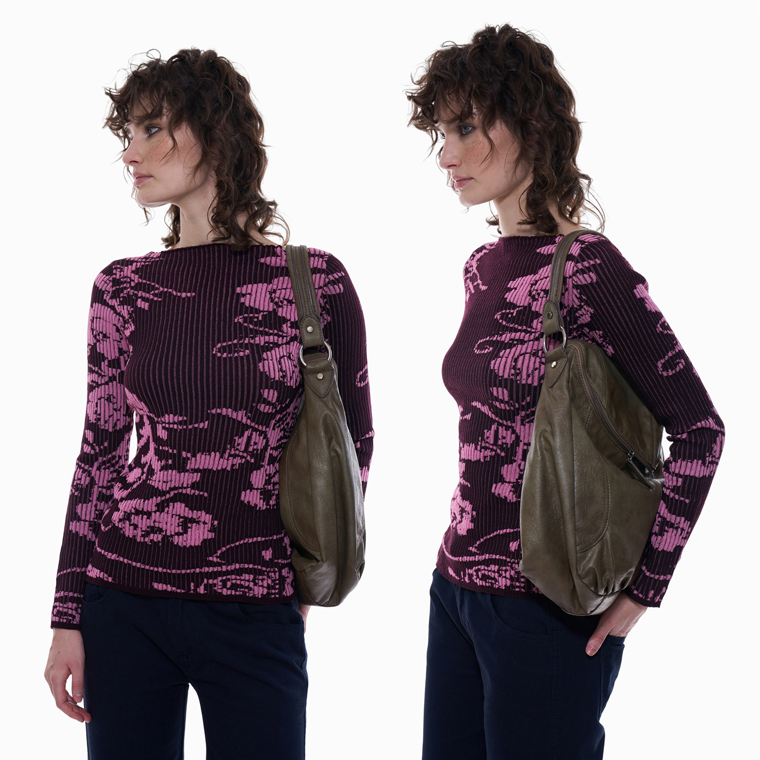 复古高智感提花弹力修身针织衫