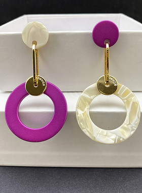 欧美夸张长款耳环2026新款爆款高级感夸张大圆圈独特耳坠紫色耳饰