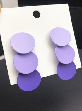 925银针显脸瘦的耳钉女韩国风气质几何圆形长款耳环紫色洋气耳饰