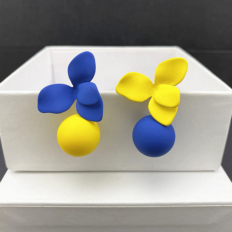 s925银针不对称黄色花朵耳钉轻奢高级感大气夏季耳环撞色蓝色耳饰,饰品/流行首饰/时尚饰品新,耳钉,淘宝优惠券,粉丝福利购,淘宝优惠卷