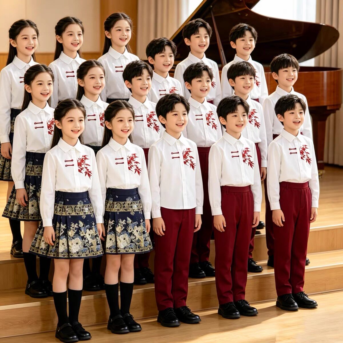 国庆儿童合唱演出服中小学生爱国诗朗诵竹石国学汉服中国风表演服