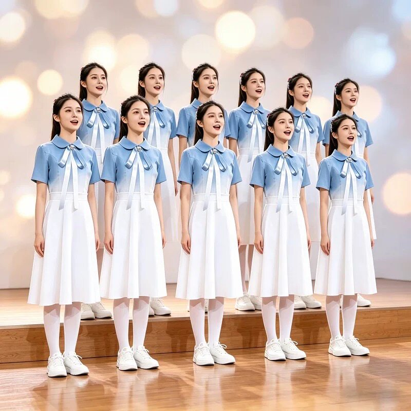 初高中生合唱朗诵演出服成人大合唱团爱国蓝色枕边童话舞蹈演出服