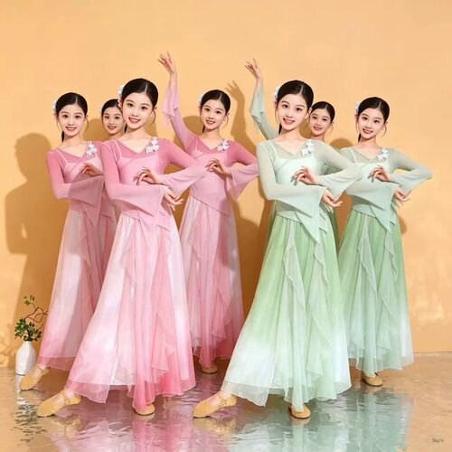 儿童古典舞演出服女童中国风超仙飘逸立春舞蹈练功服中国舞纱衣