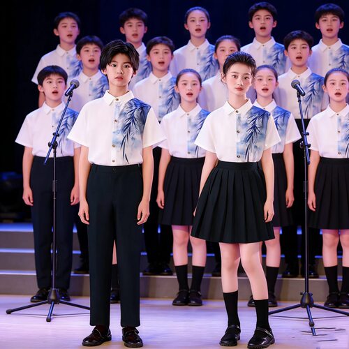 六一儿童合唱演出服中国风男女童墨竹套装朗诵比赛表演服装夏季