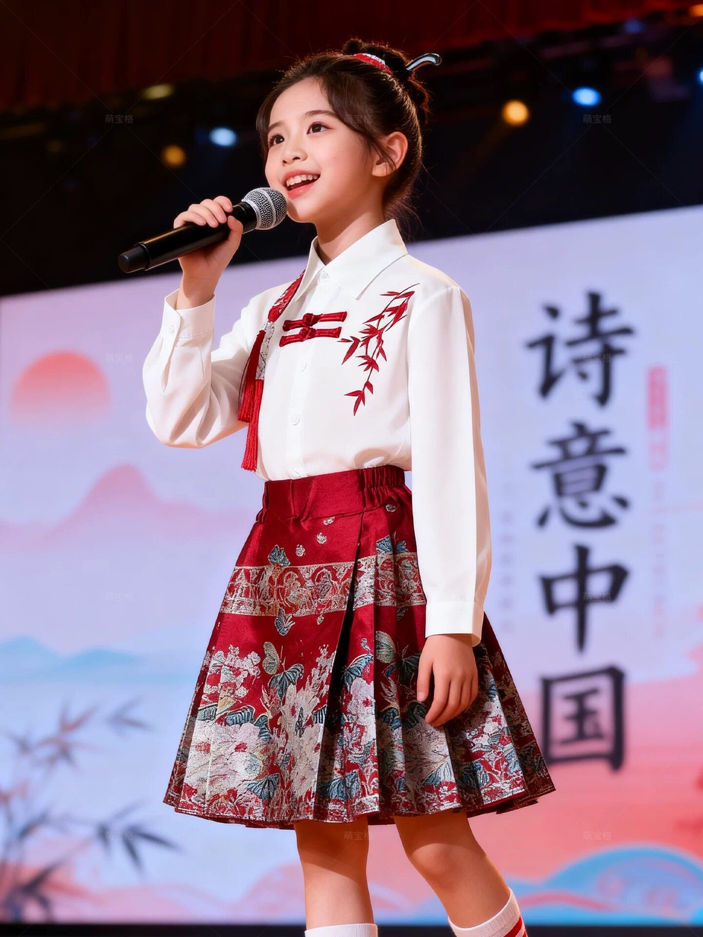 六一儿童合唱演出服中国风男女童墨竹套装朗诵比赛表演服装夏季