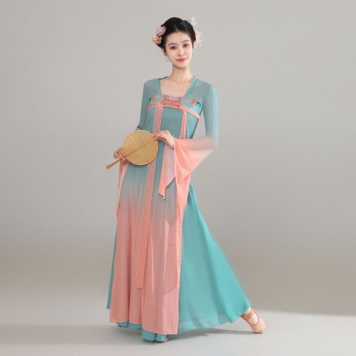 古典舞演出服女飘逸身韵长款齐胸汉唐纱衣中国舞古风舞蹈服超仙