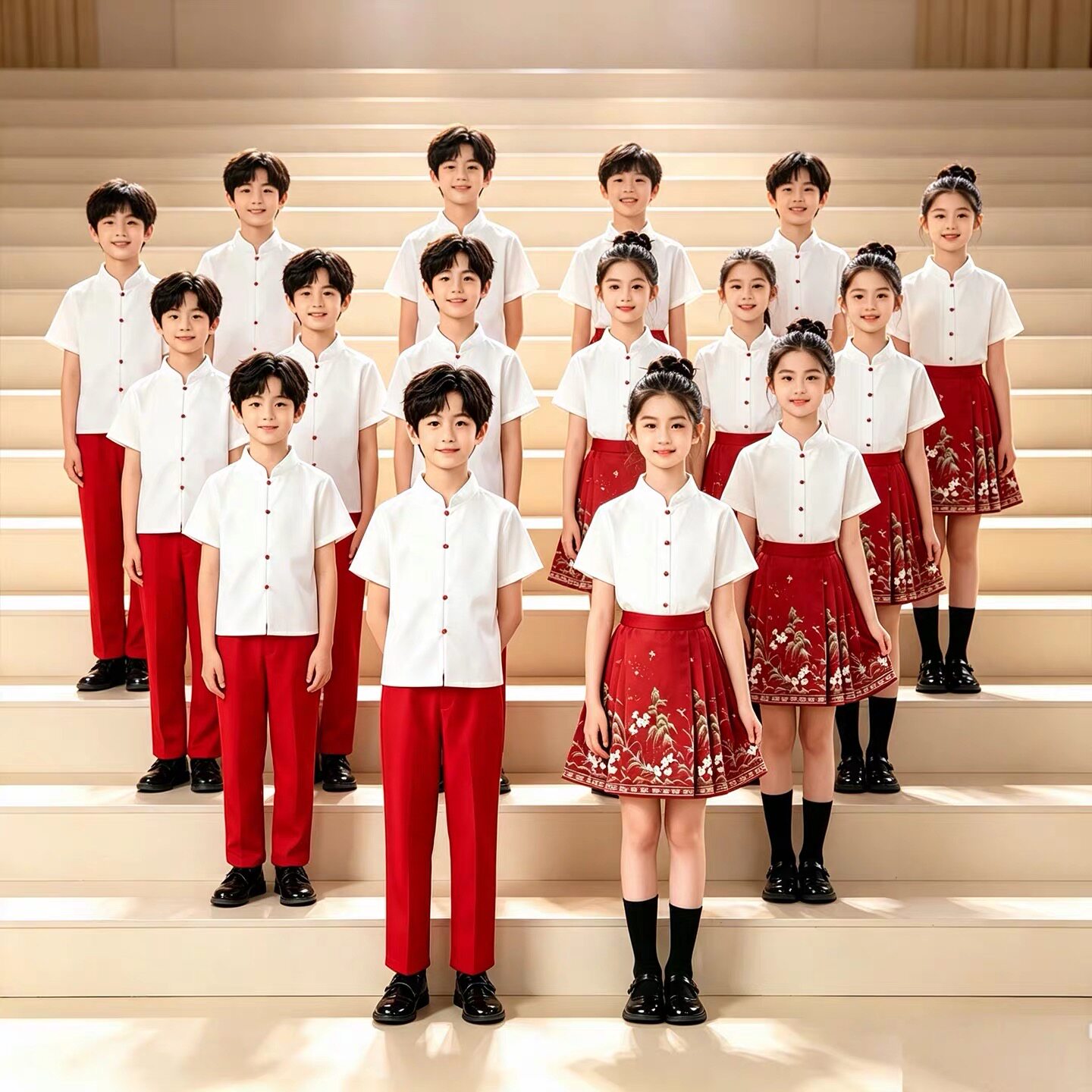 国庆儿童合唱演出服中小学生爱国诗朗诵竹石国学汉服中国风表演服