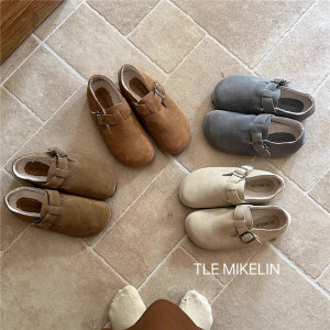TLEMIKELIN慵懒松果厚底勃肯鞋日系真皮内增高懒人一脚蹬毛毛鞋女