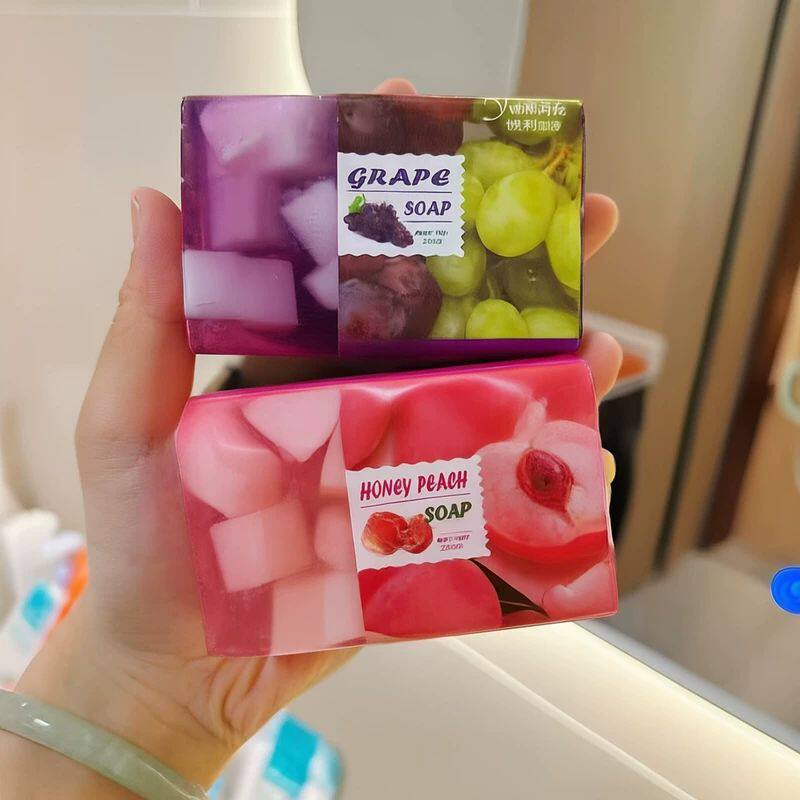 正品悦利加果冻精油香皂水果味葡萄水蜜桃200g透明皂洗手沐浴皂