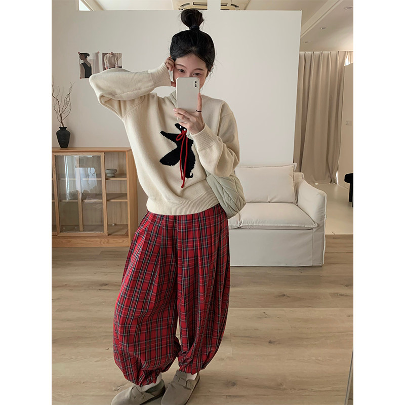 壹陆捌STUDIO/韩国ins复古卡通套头毛衣女宽松打底针织衫2024秋冬