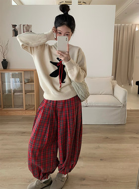 壹陆捌STUDIO/韩国ins复古卡通套头毛衣女宽松打底针织衫2024秋冬