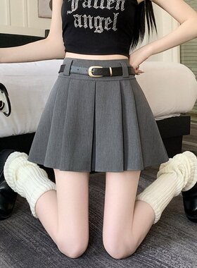 学院风灰色百褶裙女高腰jk裙送腰带短裙半身裙