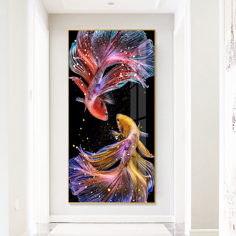 悦画堂现代轻奢挂画新中式金鱼壁画年年有鱼装饰画玄关吉祥寓意画