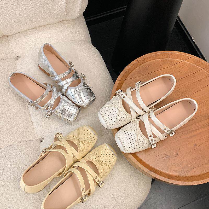 5cm内增高银色芭蕾舞单鞋女浅口透气内增高软底法式方头玛丽珍鞋