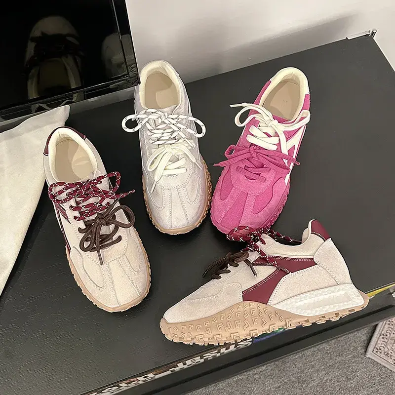 牛皮版~7cm小个子内增高复古拼色德训鞋女百搭厚底休闲运动老爹鞋