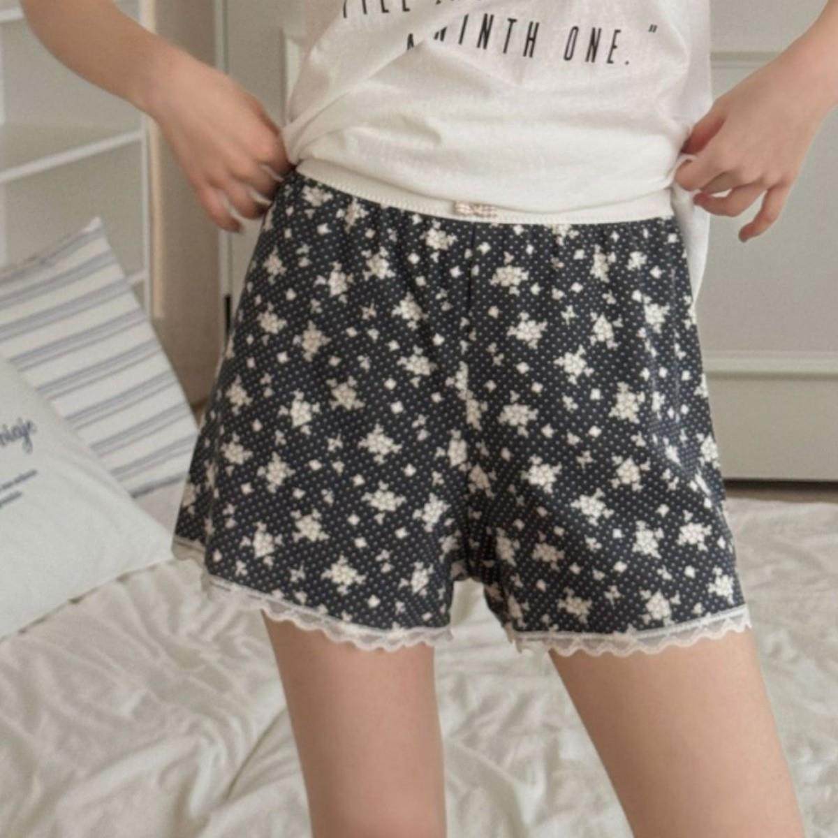 田园碎花纯棉安全裤女二合一阿罗裤蕾丝边四角短裤家居睡裤可外穿,女士内衣/男士内衣/家居服,女安全裤,淘宝优惠券,粉丝福利购,淘宝优惠卷