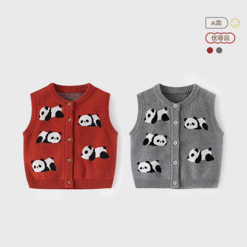 熊猫趴趴针织纯棉婴儿马甲A类秋季卡通儿童马甲开衫柔软宝宝背心,童装/婴儿装/亲子装,马甲,淘宝优惠券,粉丝福利购,淘宝优惠卷
