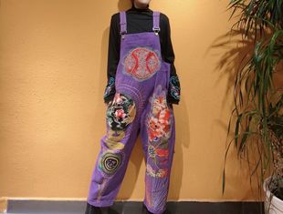 牛仔背带裤 民族风手工老绣时尚 个性