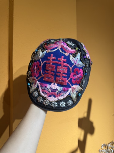 民族风手工老绣时尚个性喜字鸭舌帽