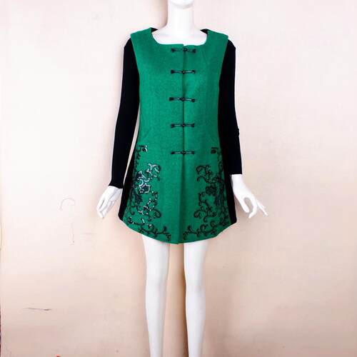 金帛锦中长款拼色刺绣羊毛马甲