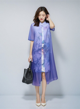 （捡漏SM）华艺嘉年复古两件套旗袍连衣裙仙气飘飘紫色国风尾货