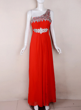 （捡漏L）女装2025夏季红色单件镶钻刺绣晚礼服演出服断码尾货