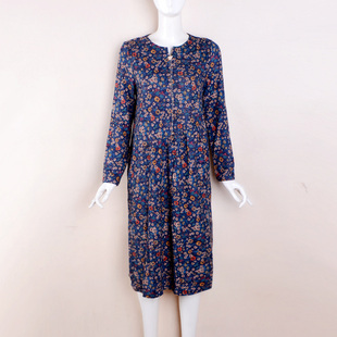 (捡漏L)梦莎奴2025秋冬季印花国风连衣裙高端大气尾货蓝黄花折扣