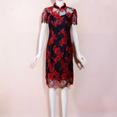 3XL J南姿曼2025夏季 短袖 南韩蕾丝复古旗袍尾货折扣捡漏尾货