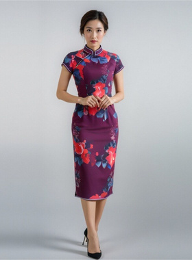 （捡漏S-3XL）江南Z曼2025夏季长款立领旗袍紫色国风高端折扣尾货