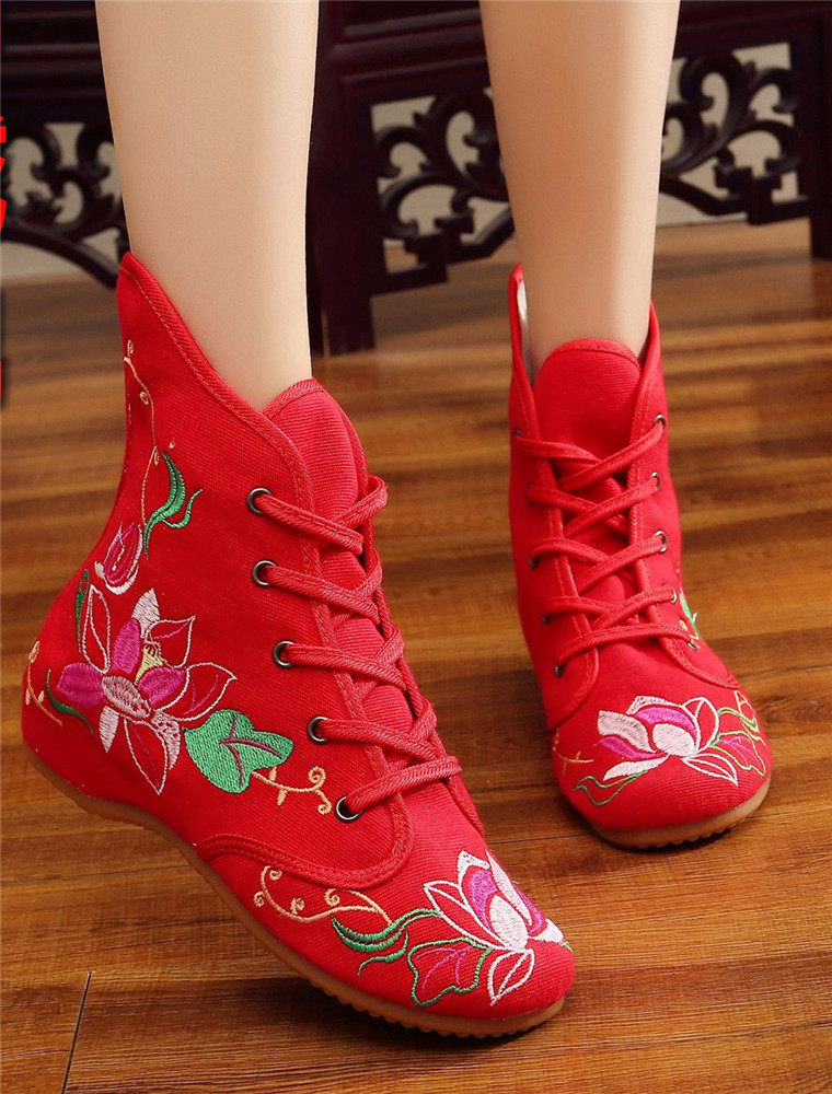 老北京布鞋女冬季2019新款绣花靴民族风 内增高坡跟汉服鞋广场舞,女鞋,时装靴,淘宝优惠券,粉丝福利购,淘宝优惠卷