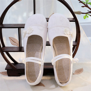 中国结 2023春秋汉服鞋百搭绣花鞋提花茶服鞋女单鞋素色坡跟布鞋