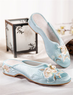 菡香2024春夏新款老北京布鞋国风茶艺旗袍拖鞋中国风平跟绣花鞋子