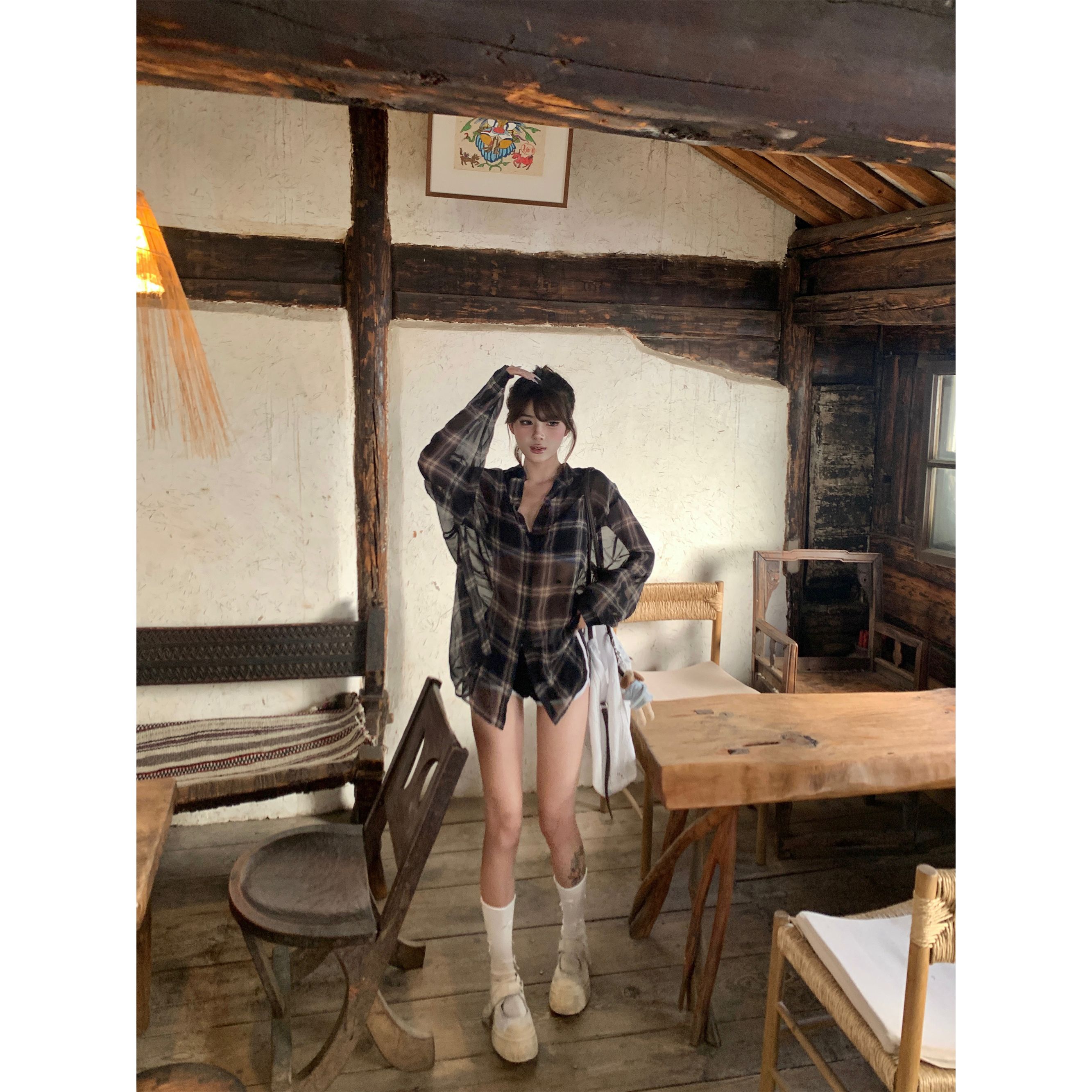 实拍实价~宽松薄款微透防晒长袖衬衫