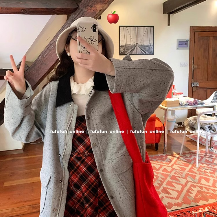 fufufun绅士女孩复古毛呢外套