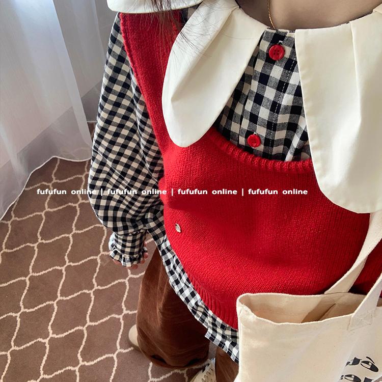 fufufun原创艺术花瓣领格子衬衣