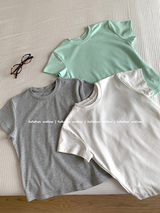 fufufun「小贝壳」质感chao好穿 上衣 日系复古三色正肩T叠搭短袖